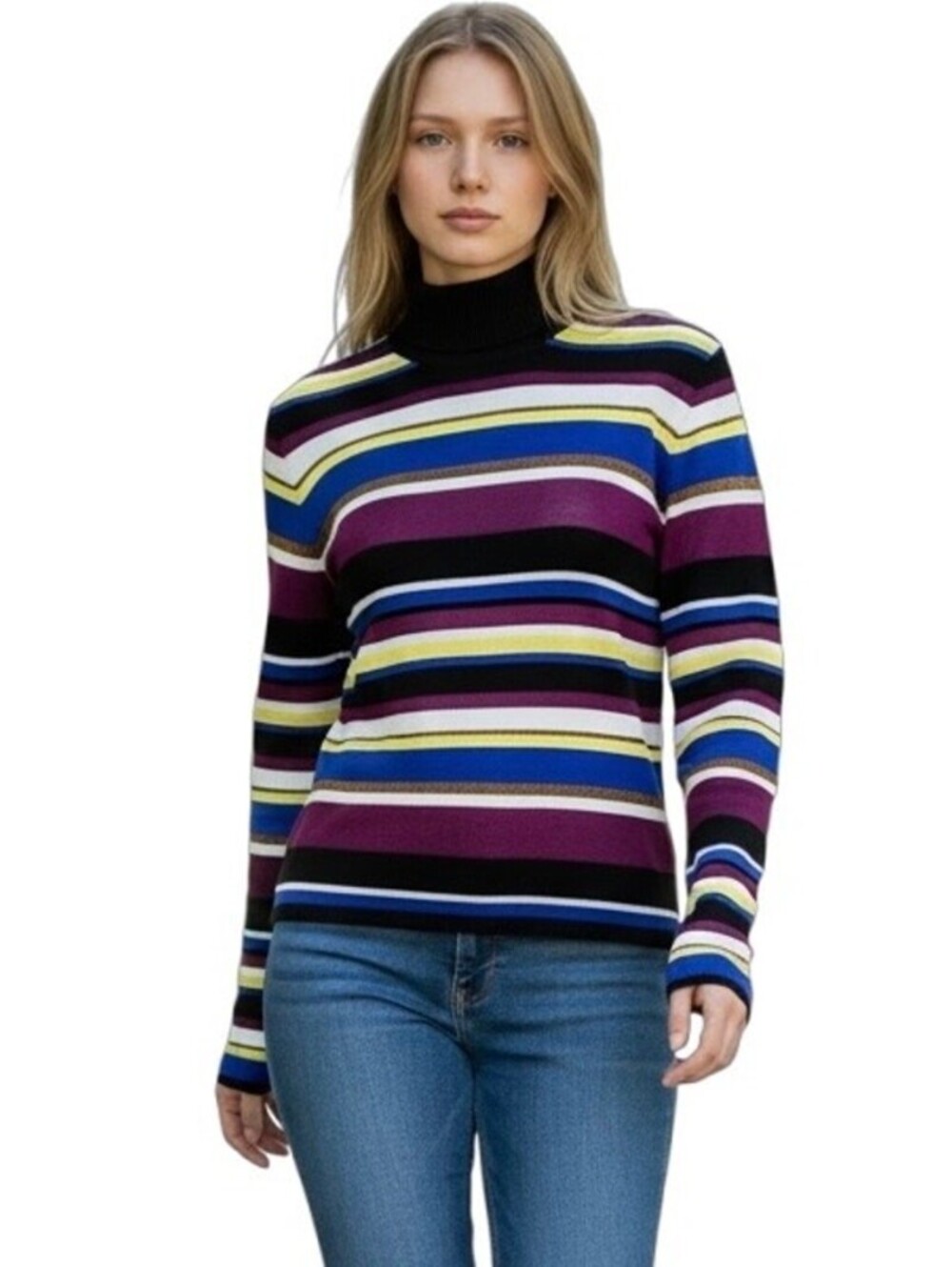 Rachel Roy Women's Sweater S Striped Cut Out Back Mock Neck Pullover Long Sleeve